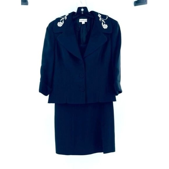 Bebe Women's Black Embroidered Sleeveless Cocktail Dress Jacket Suit Set Size 8 - Picture 1 of 16